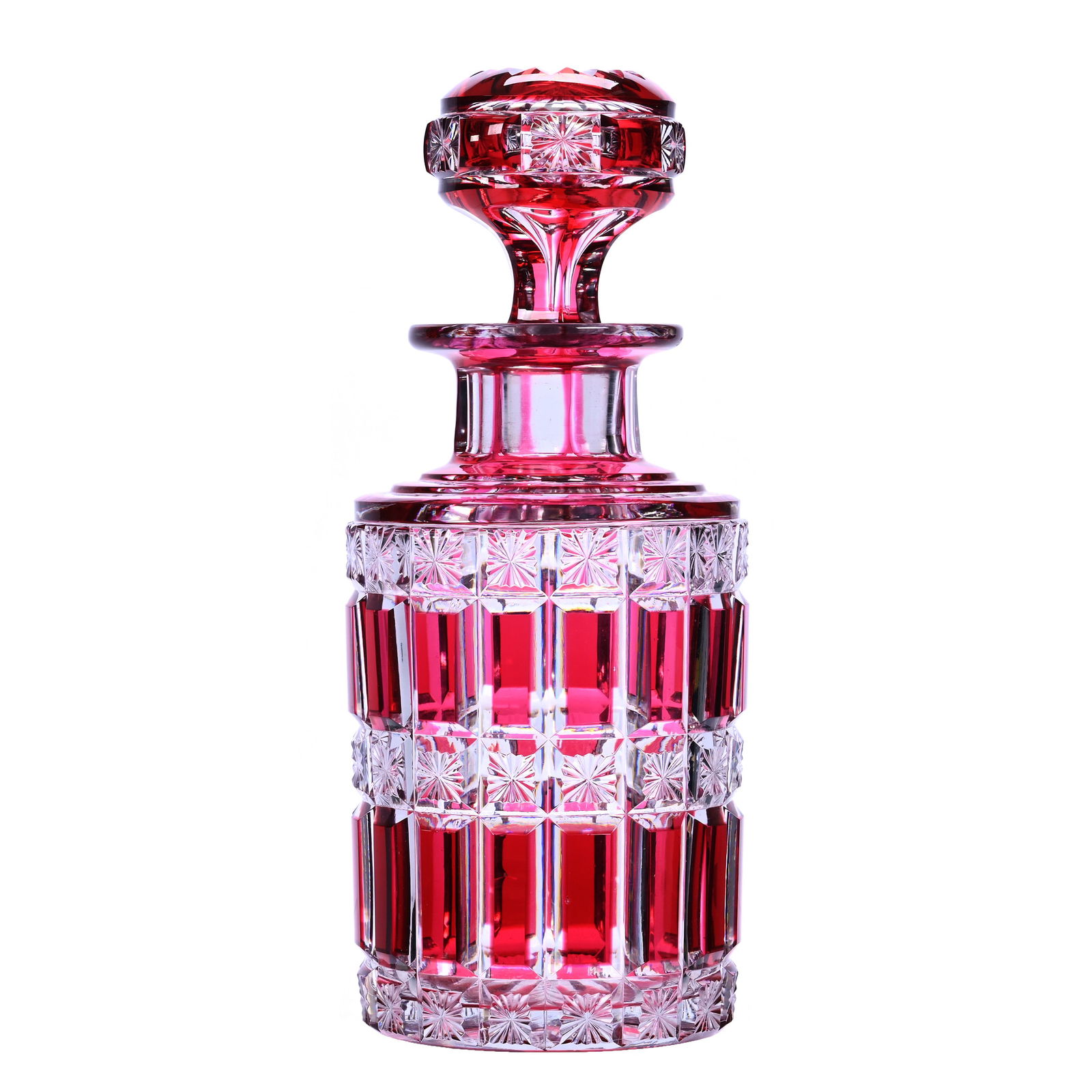 Cologne Bottle, BPCG, Red Cut To Clear, Panels & Stars Pattern By Val St. Lambert (1 of 3)