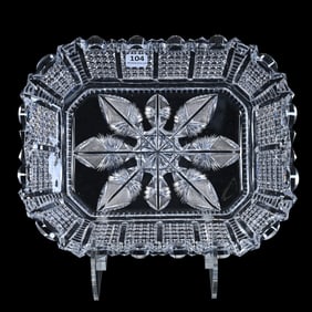 Rectangular Bowl, American Brilliant Cut Glass, Signed Libbey Panel Star Pattern
