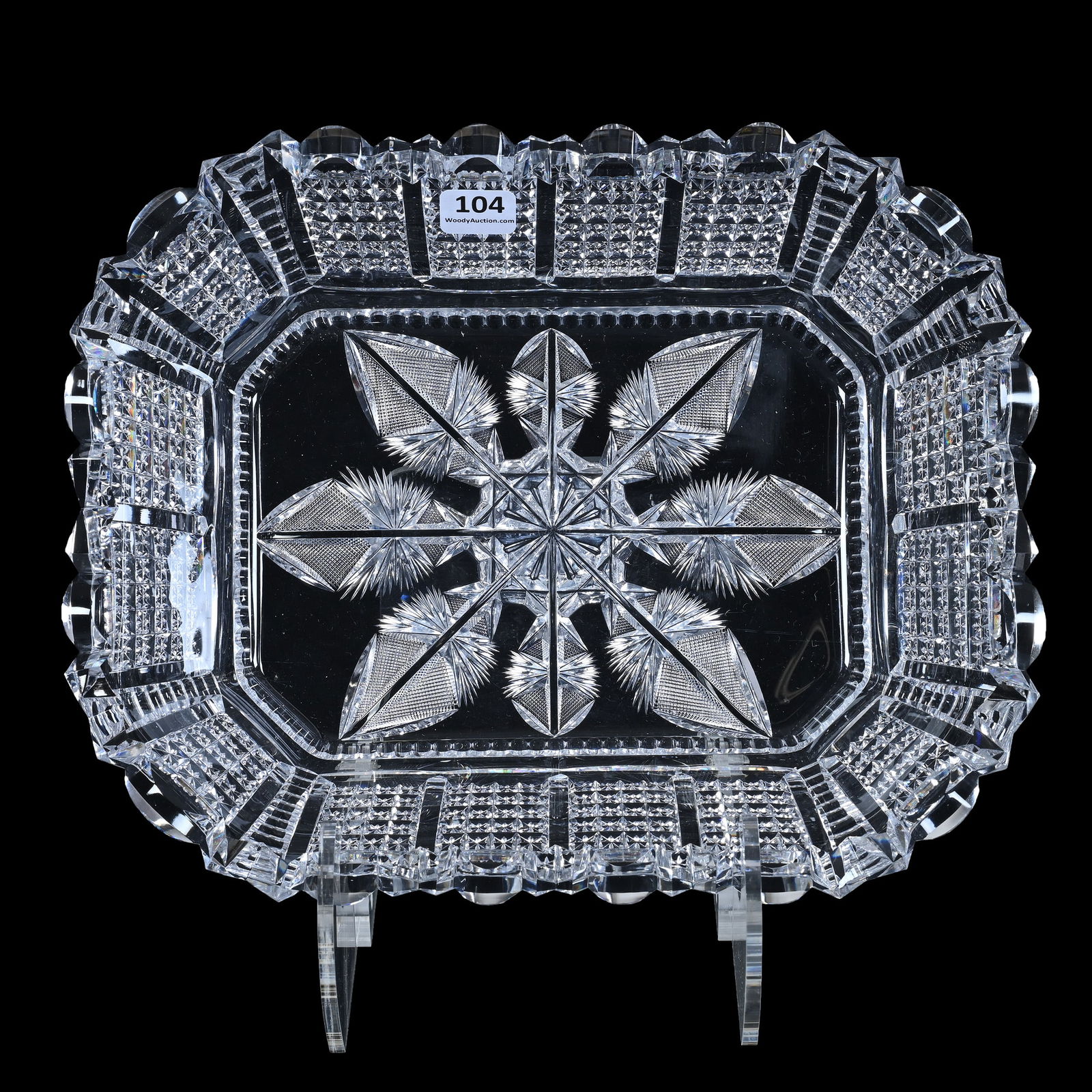 Rectangular Bowl, American Brilliant Cut Glass, Signed Libbey Panel Star Pattern (1 of 2)