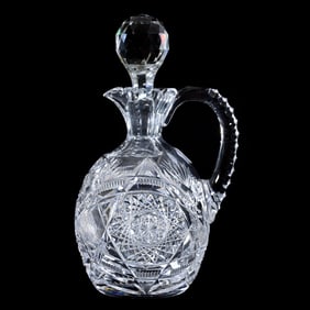 Whiskey Decanter, American Brilliant Cut Glass, Hobstar, Vesica, Crosshatch, Zipper & Fan Motif