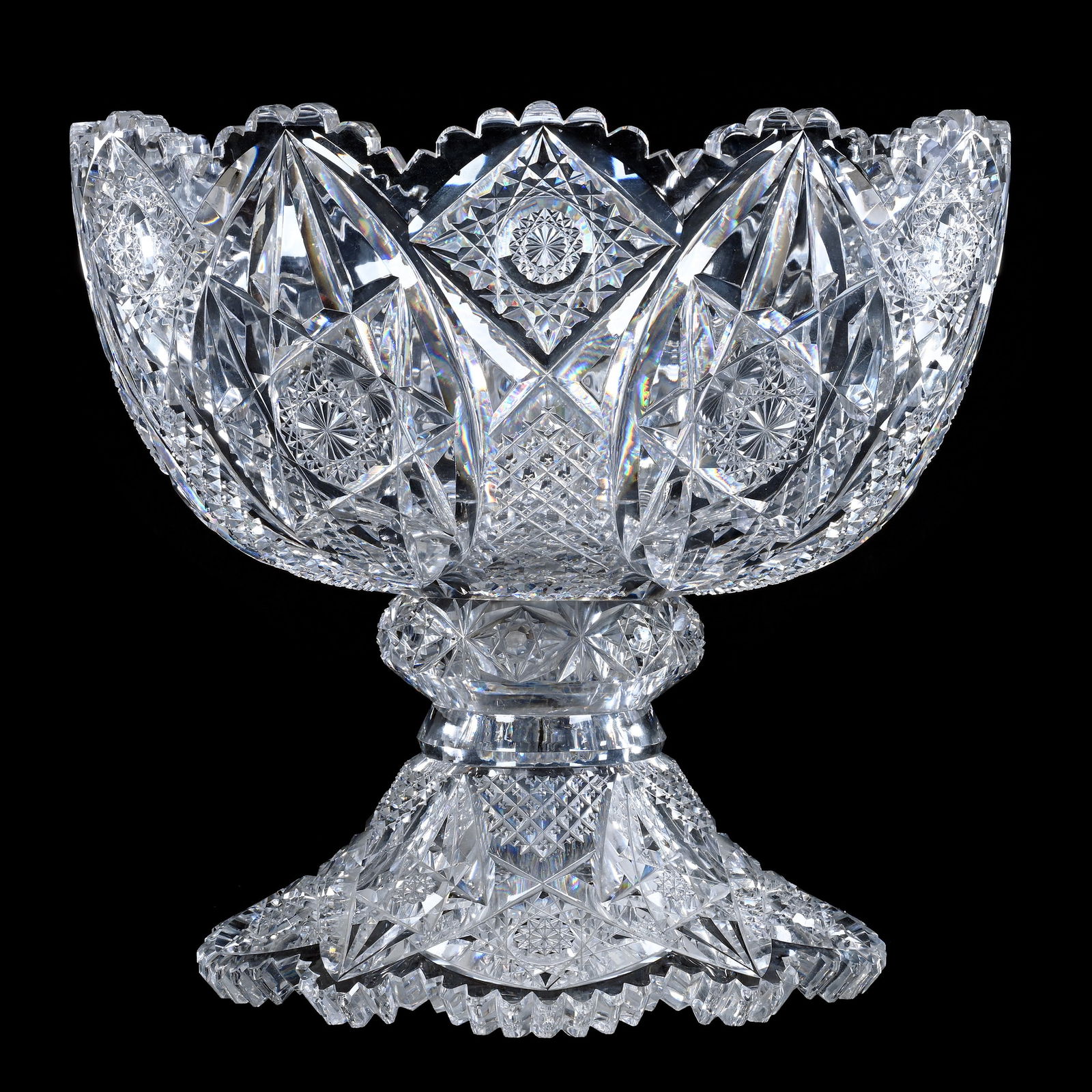 Punch Bowl, Two Part, American Brilliant Cut Glass, Signed Hawkes Raleigh Pattern (1 of 3)