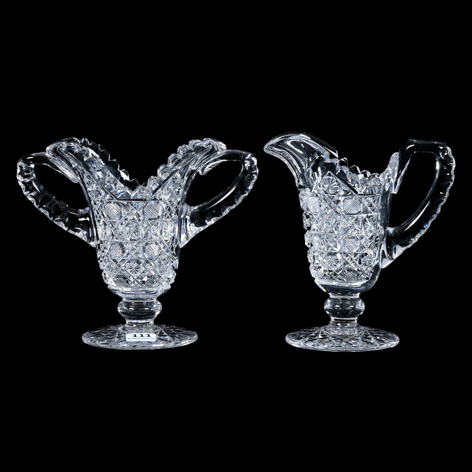 Pedestal Creamer & Sugar Set, American Brilliant Cut Glass, Harvard Pattern (1 of 3)