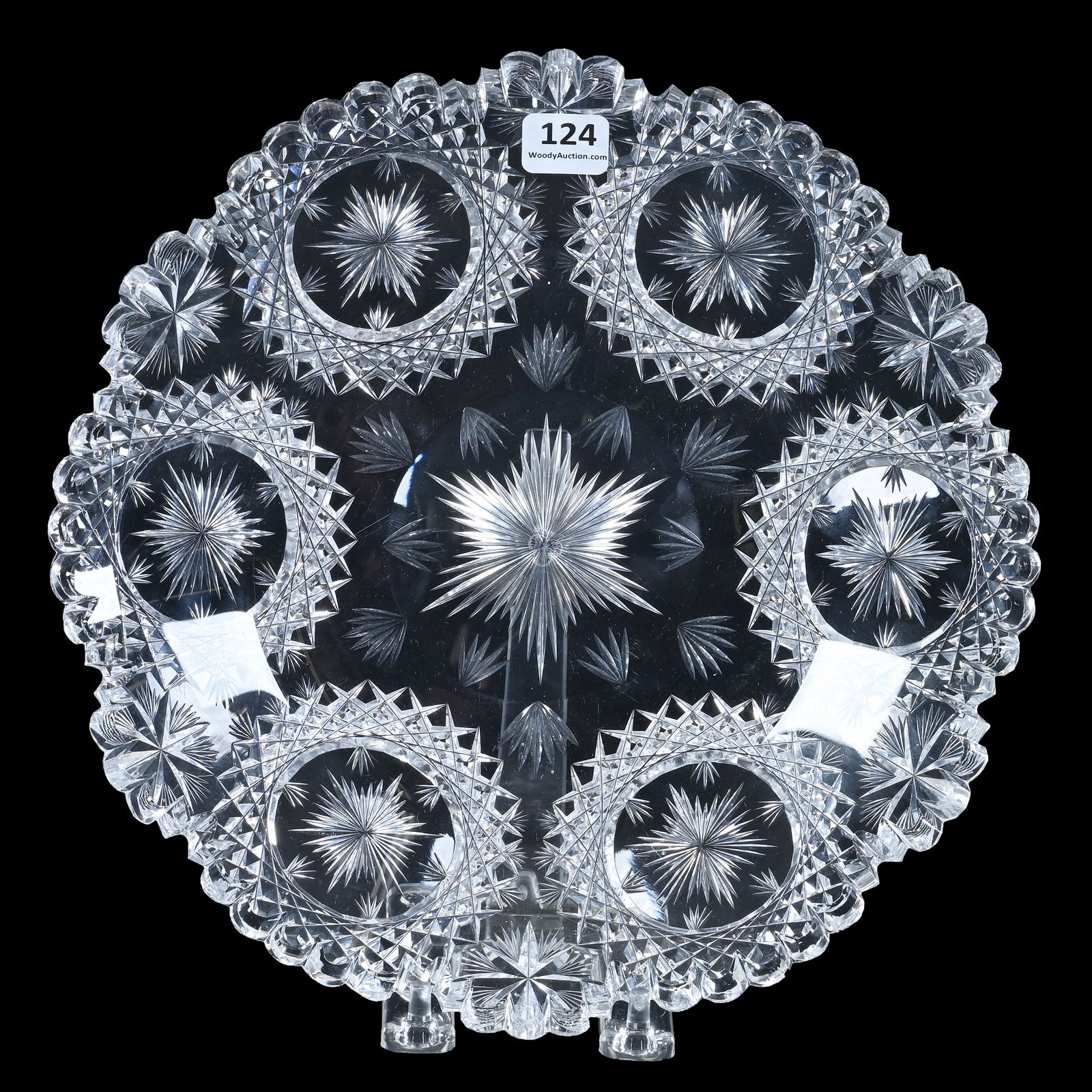 Round Tray, American Brilliant Cut Glass, Signed Hawkes North Star Pattern (1 of 2)