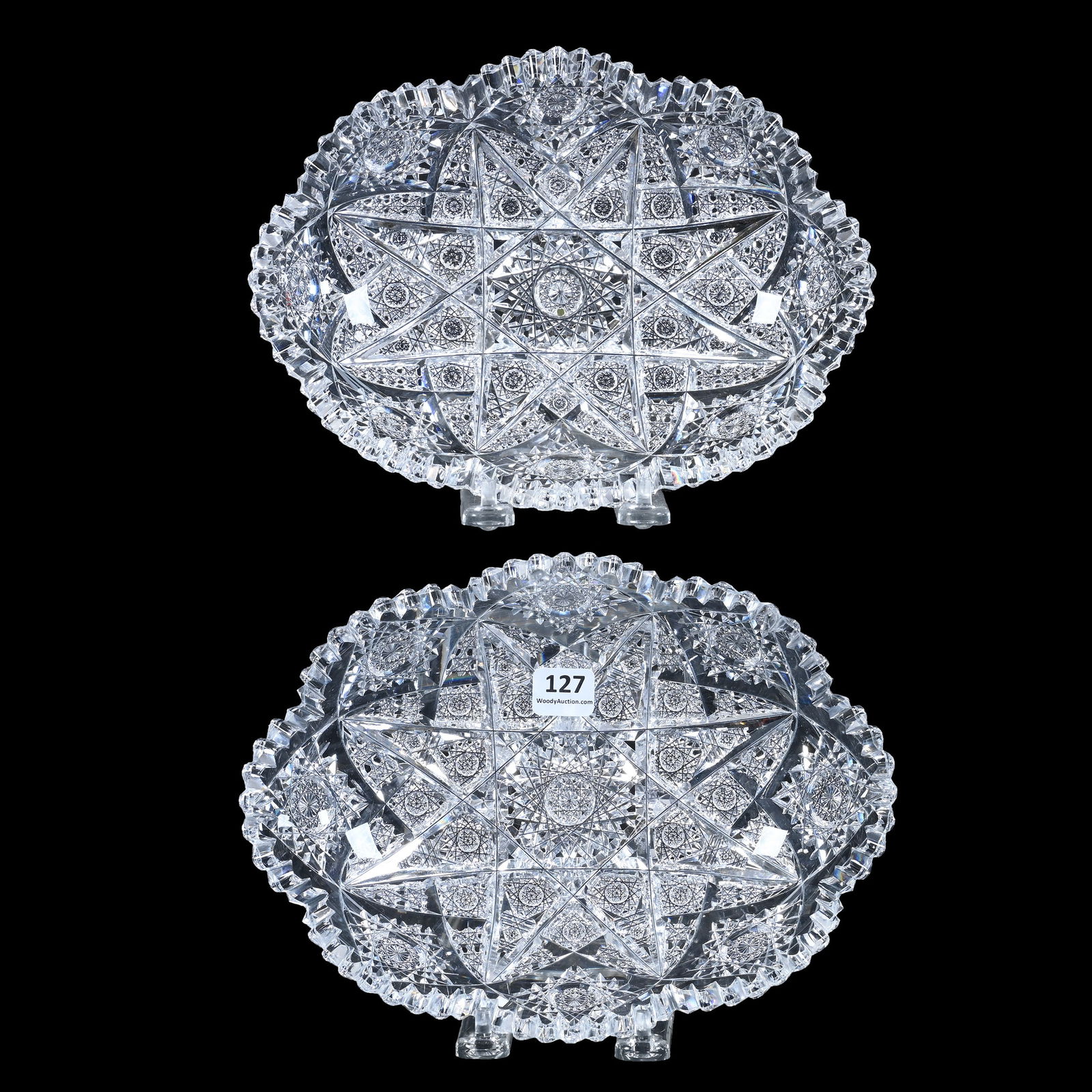 Pair Oval Trays, American Brilliant Cut Glass, Signed Hawkes Kensington Pattern (1 of 2)