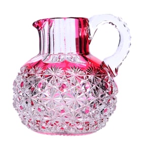 Jug, American Brilliant Cut Glass, Cranberry Cut To Clear, Russian Pattern