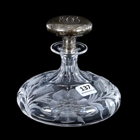 Cologne Bottle, American Brilliant Cut Glass, Signed Tuthill Wild Rose Pattern