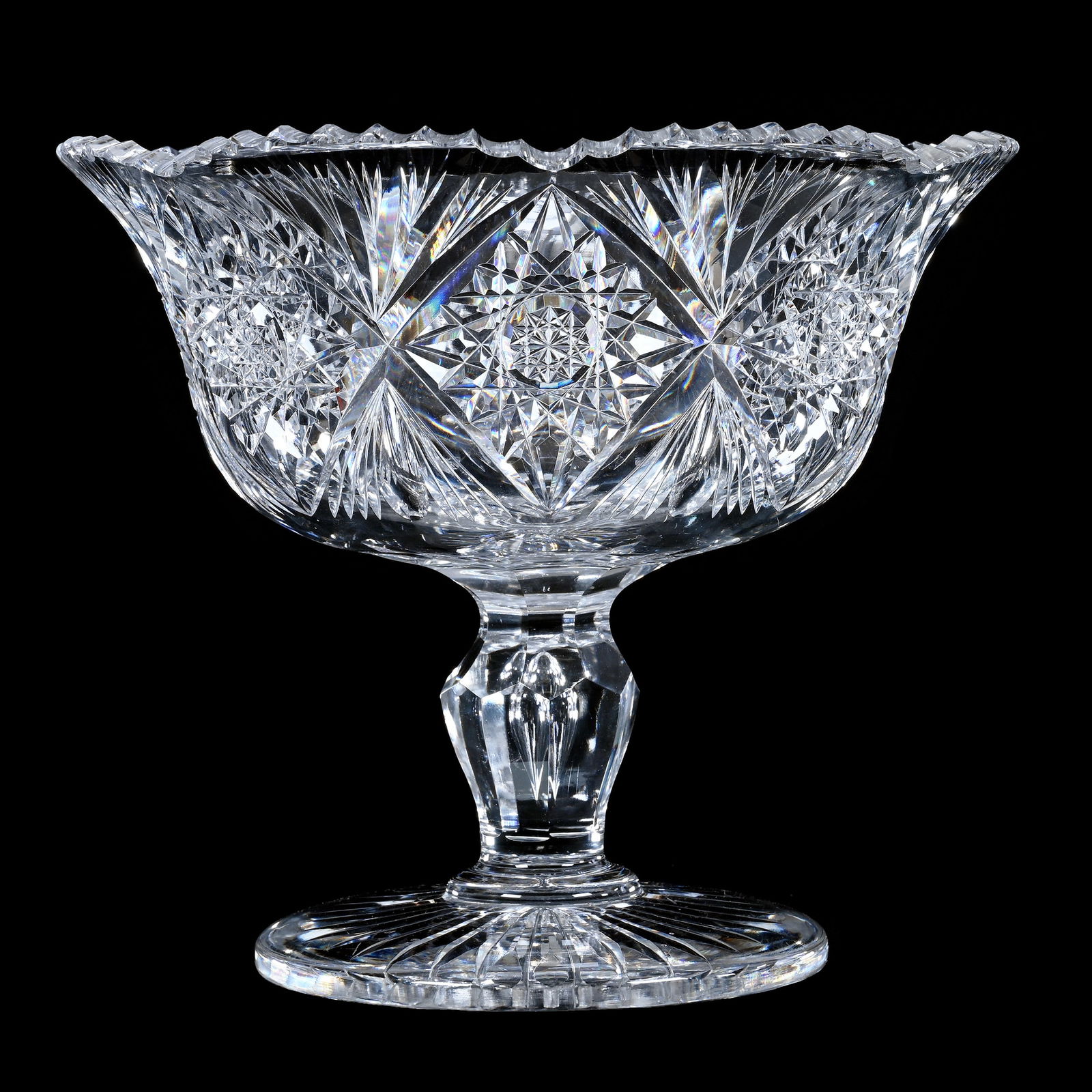 Pedestal Fruit Bowl, American Brilliant Cut Glass, Uncatena Pattern By Pairpoint (1 of 3)