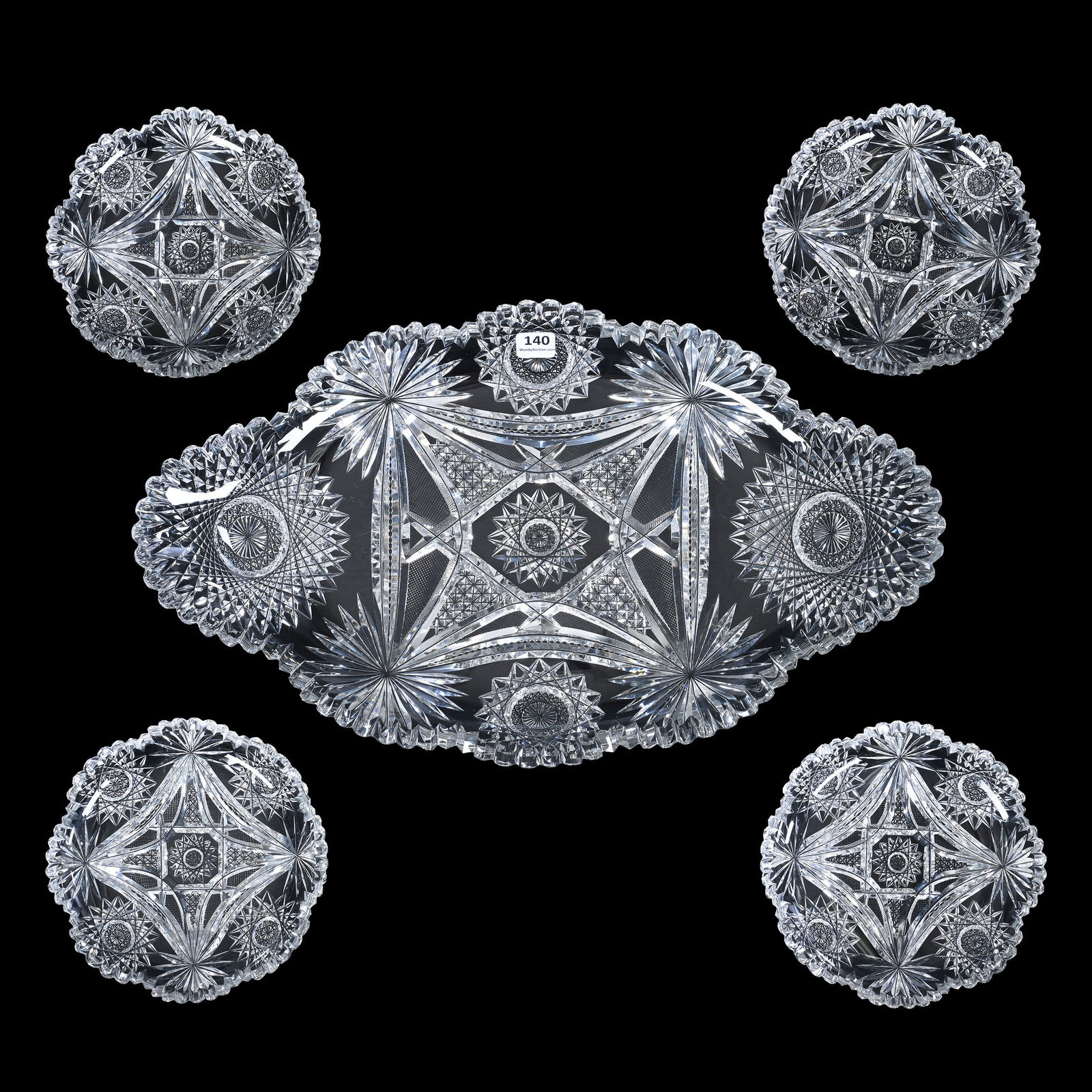 Ice Cream Set, American Brilliant Cut Glass, Drape Pattern By Straus (1 of 2)