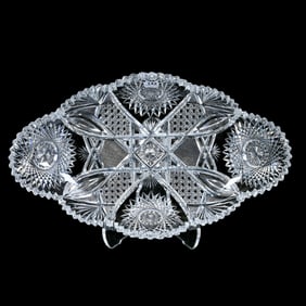 Ice Cream Tray, American Brilliant Cut Glass, Four Alternating Sections Of Hobstar, Cane,
