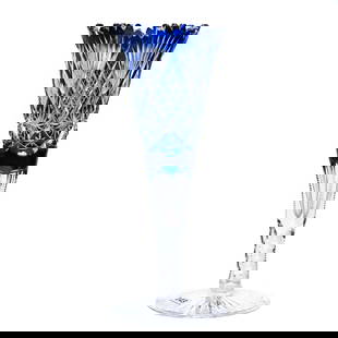 Trumpet Vase, BPCG, Cobalt Blue Cut To Clear: Trumpet Vase, BPCG, Cobalt Blue Cut To Clear, 10" x 4", Design #2900/17 By Val St. Lambert, Circa 1908, Sherri Schott