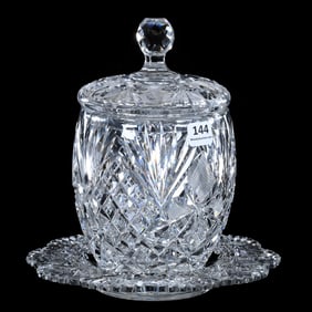 Cracker Jar & Underplate, American Brilliant Cut Glass, Princess Pattern Designed By W. C. Anderson