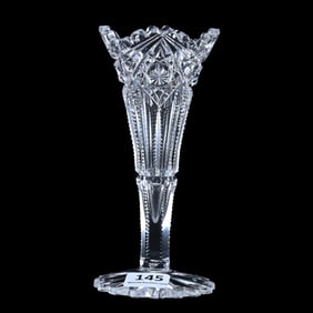 Miniature Trumpet Vase, American Brilliant Cut Glass, Hindoo Pattern By J. Hoare