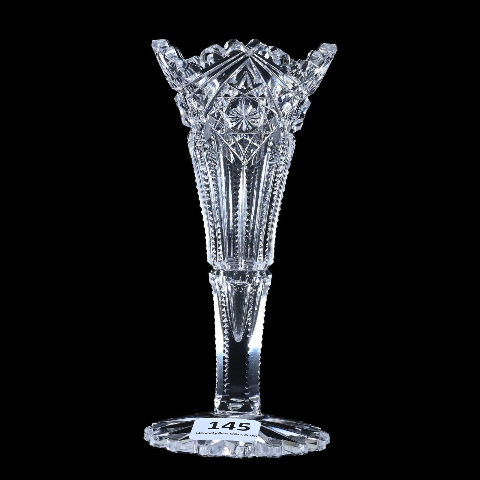 Miniature Trumpet Vase, American Brilliant Cut Glass, Hindoo Pattern By J. Hoare (1 of 3)