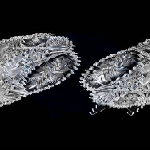 Ice Cream Tray, American Brilliant Cut Glass, Signed Fry Sunbeam Pattern: Ice Cream Tray, American Brilliant Cut Glass, Signed Fry Sunbeam Pattern, 17.5" x 10", Georgia Private Collection.