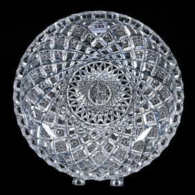 Low Bowl, American Brilliant Cut Glass, Fully Cut With Hobstar Center, Diamond, Crosshatch, Hobstar
