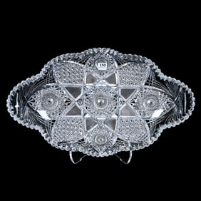 Ice Cream Tray, American Brilliant Cut Glass, Eight Alternating Sections Of Hobstar, Block,