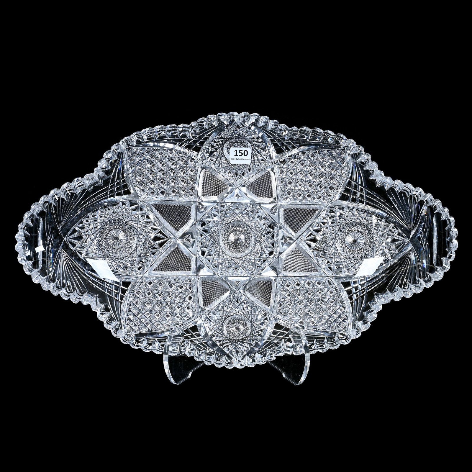 Ice Cream Tray, American Brilliant Cut Glass, Eight Alternating Sections Of Hobstar, Block,: Ice Cream Tray, American Brilliant Cut Glass, Eight Alternating Sections Of Hobstar, Block, Crosshatch & Fan Motif, 17.5" x 10,25", Quality Blank, Georgia Private Collection.