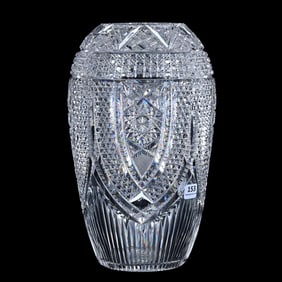 Vase, American Brilliant Cut Glass, Four Sections Of Shield Shaped Hobstar With Hob Button, File,