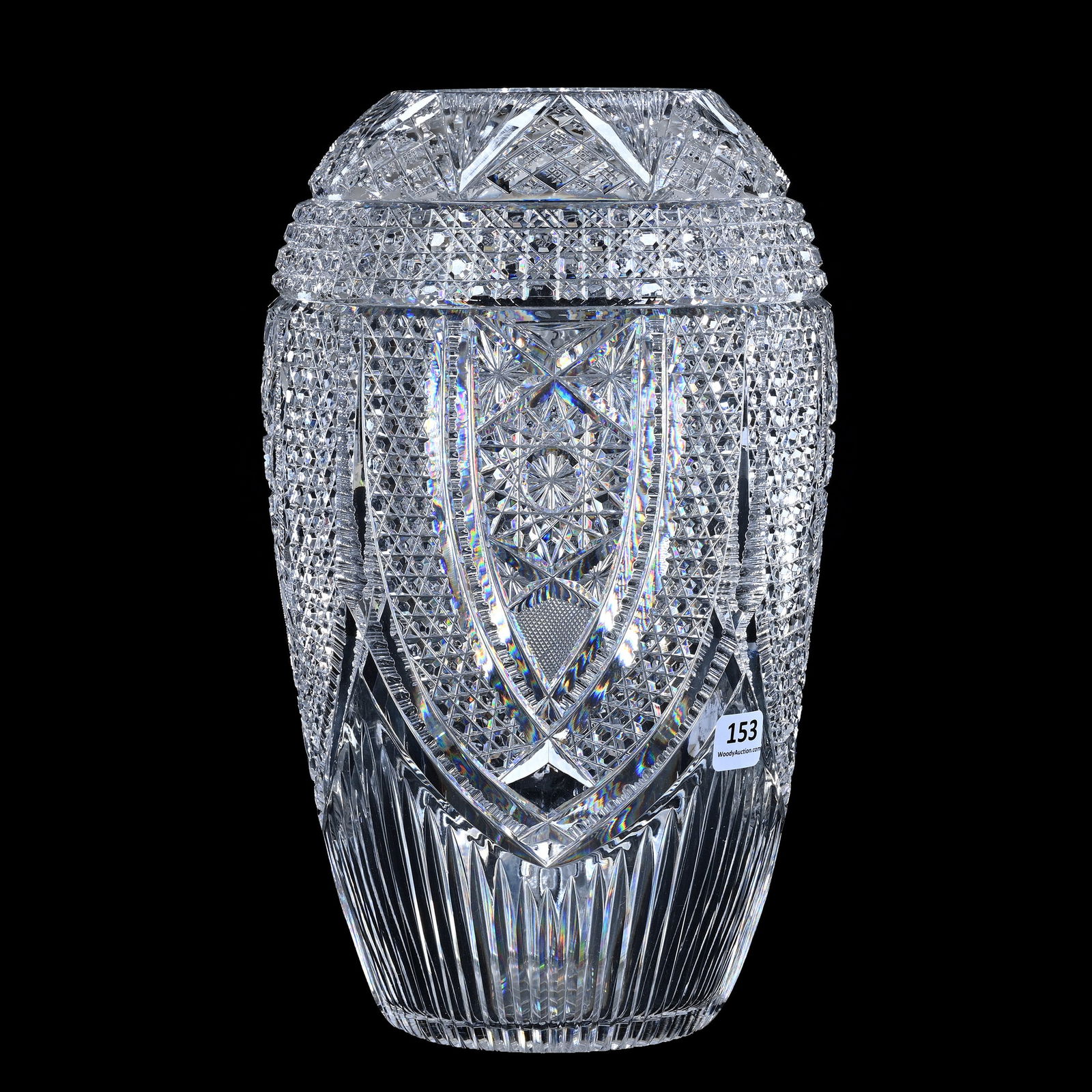 Vase, American Brilliant Cut Glass, Four Sections Of Shield Shaped Hobstar With Hob Button, File, (1 of 3)