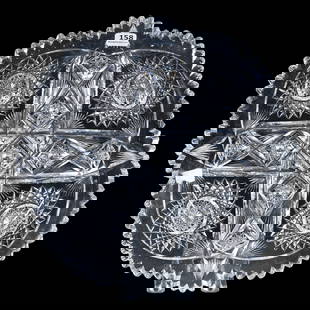 Round Tray, American Brilliant Cut Glass, Signed Libbey, Kingston Pattern: Round Tray, American Brilliant Cut Glass, Signed Libbey, Kingston Pattern, As Shown On Page 275 Of Libbey Glass By Fauster, Four Sections Of Hobstar With Fan Highlights, 11.5", Georgia Private Collect