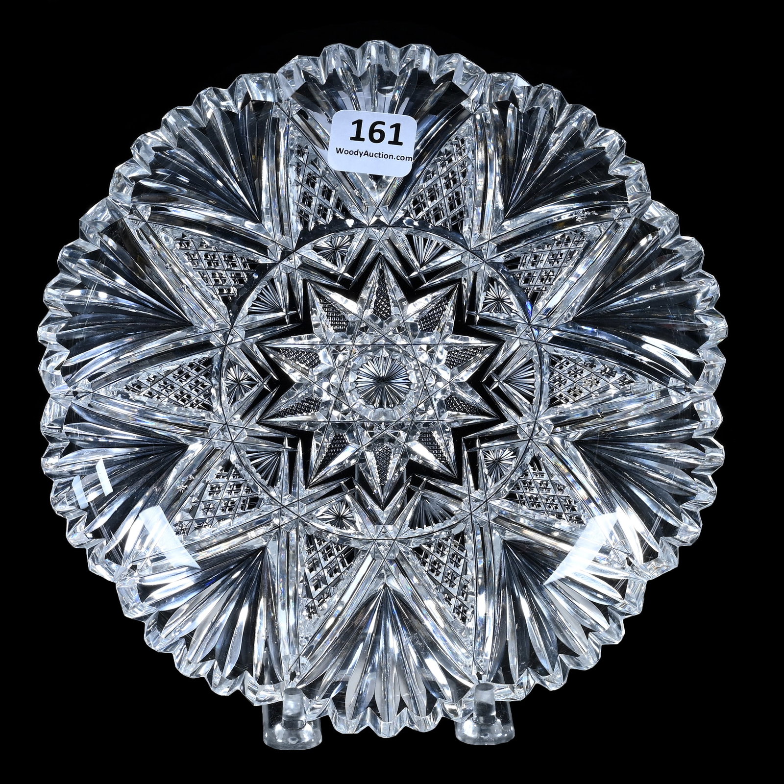 Plate, American Brilliant Cut Glass, Hobstar Center With Ten Sections Featuring Crosscut Diamond,: Plate, American Brilliant Cut Glass, Hobstar Center With Ten Sections Featuring Crosscut Diamond, Miter & Fan Motif, 7", Sherri Schott Collection, Kansas.