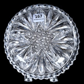 Nappy, American Brilliant Cut Glass, Five-Point Russian Star Center, Feathered Ray Border
