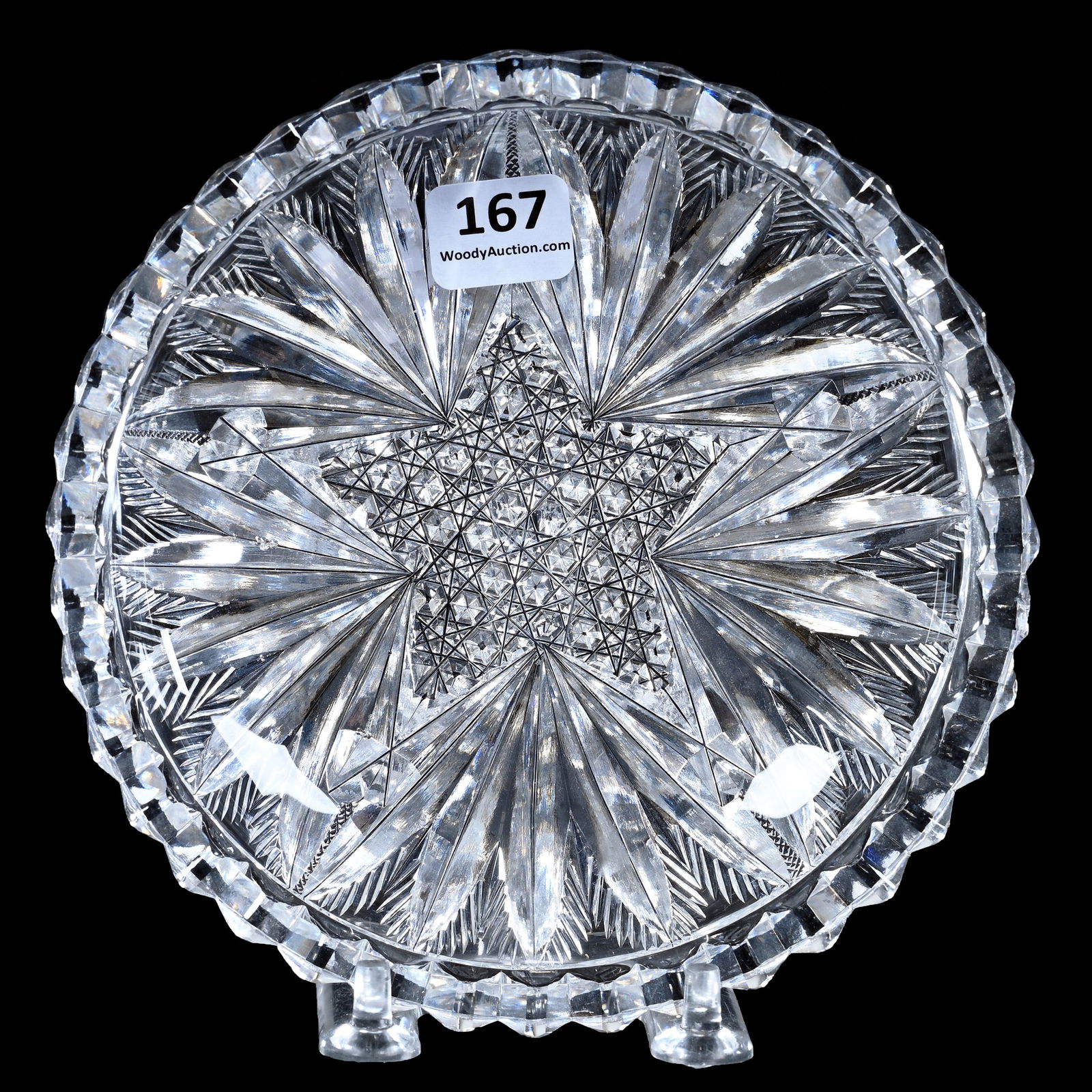 Nappy, American Brilliant Cut Glass, Five-Point Russian Star Center, Feathered Ray Border (1 of 3)