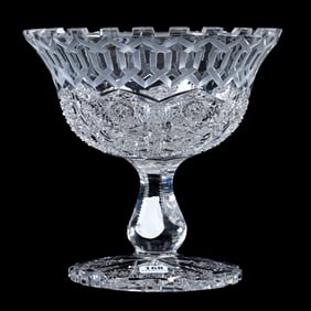 Pedestal Fruit Bowl, American Brilliant Cut Glass, Alhambra Pattern By Meriden