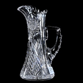 Tankard Shape Creamer, American Brilliant Cut Glass, Hobstar, Crosshatch, Star, Prism, File & Fan