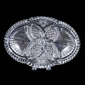 Oval Dish, American Brilliant Cut Glass, Nautilus Pattern By Hawkes
