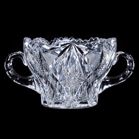 Ice Tub, Two Handles, American Brilliant Cut Glass, Yolande Pattern By Clark