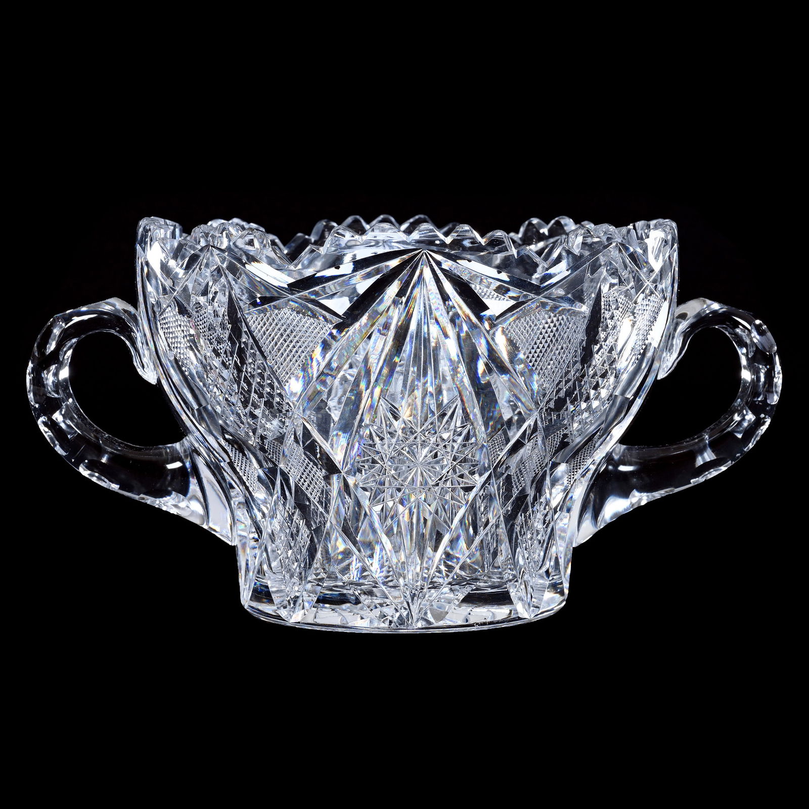 Ice Tub, Two Handles, American Brilliant Cut Glass, Yolande Pattern By Clark (1 of 3)