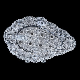 Leaf Nappy, Handled, American Brilliant Cut Glass, Royal Pattern By Hunt Cut Glass