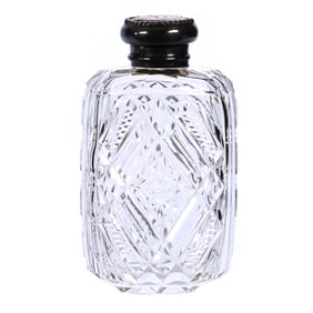 Pocket Flask, American Brilliant Cut Glass, Hobstar, Bar, Miter And Fan Motif