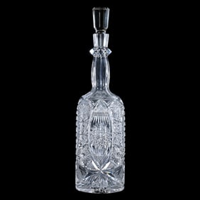 Whiskey Bottle, American Brilliant Cut Glass, Alternating Sections Of Cane Vesica, Hobstar,