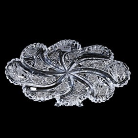 Celery Tray, Blown Mold, American Brilliant Cut Glass, Signed Hawkes Kohinoor Pattern