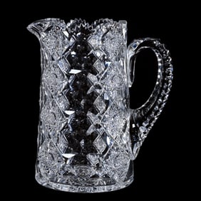Pitcher, American Brilliant Cut Glass, Signed Hawkes Queens Pattern
