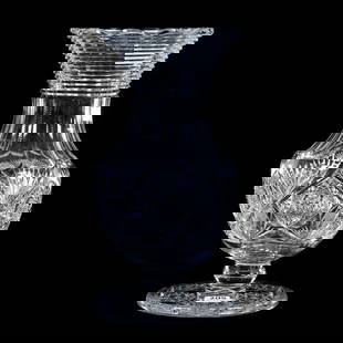 Pedestal Vase, American Brilliant Cut Glass, St. James Pattern By Hoare: Pedestal Vase, American Brilliant Cut Glass, St. James Pattern By Hoare, 10" x 5", Step Cut Rim, Hobstar Cluster Foot, Sherri Schott Collection, Kansas.