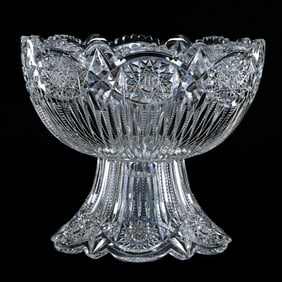 Punch Bowl, Two Part, American Brilliant Cut Glass, Clifton Pattern By Pairpoint