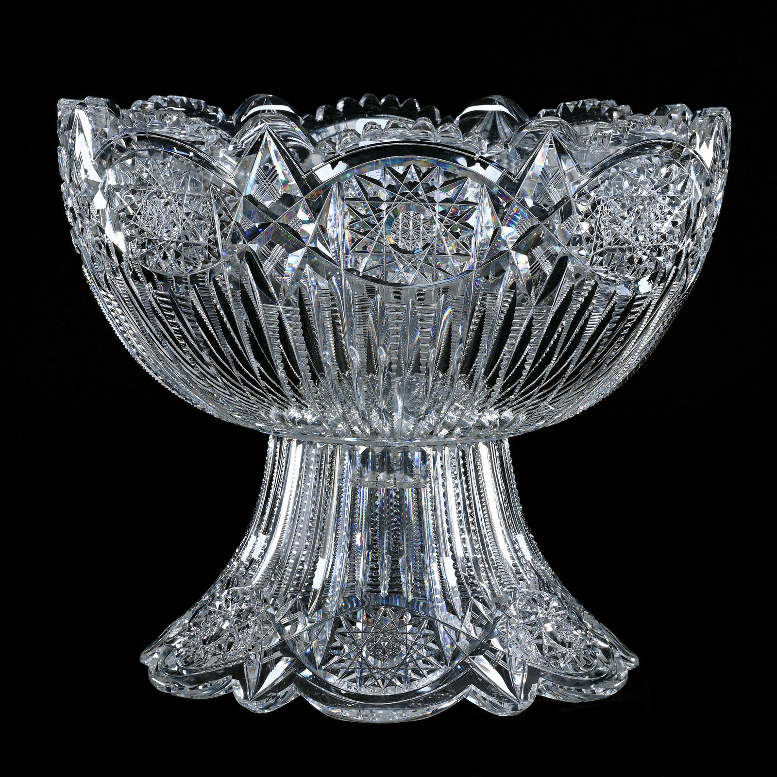 Punch Bowl, Two Part, American Brilliant Cut Glass, Clifton Pattern By Pairpoint: Punch Bowl, Two Part, American Brilliant Cut Glass, Clifton Pattern By Pairpoint, 10.25" x 12", Total Weight Of Nearly 16 Pounds, Georgia Private Collection.