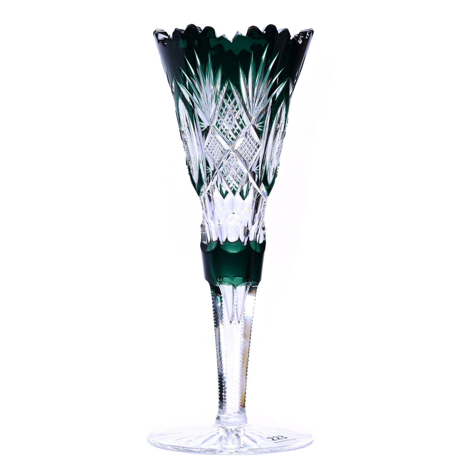 Trumpet Vase, BPCG, Emerald Green Cut To Clear (1 of 3)