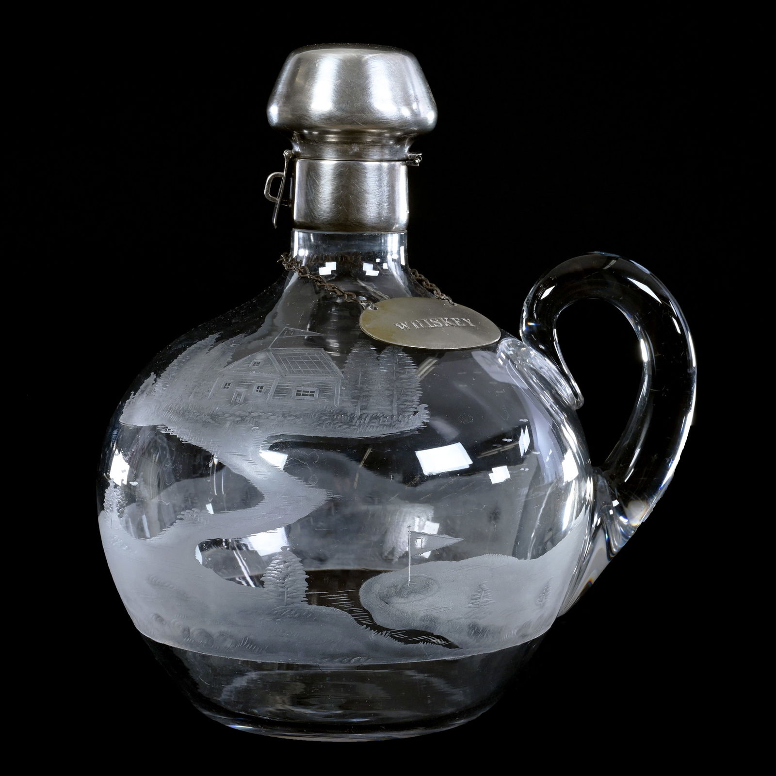 Whiskey Jug, American Brilliant Cut Glass, Signed Hawkes Engraved Golfing Memorabilia (1 of 5)