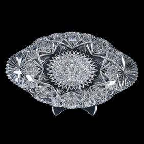Ice Cream Tray, American Brilliant Cut Glass, Large Hobstar Center With Alternating Hobstar, Cane