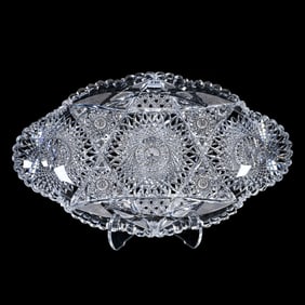 Ice Cream Tray, American Brilliant Cut Glass, Three Large Hobstars With Vesica, Cane, Crosshatch,