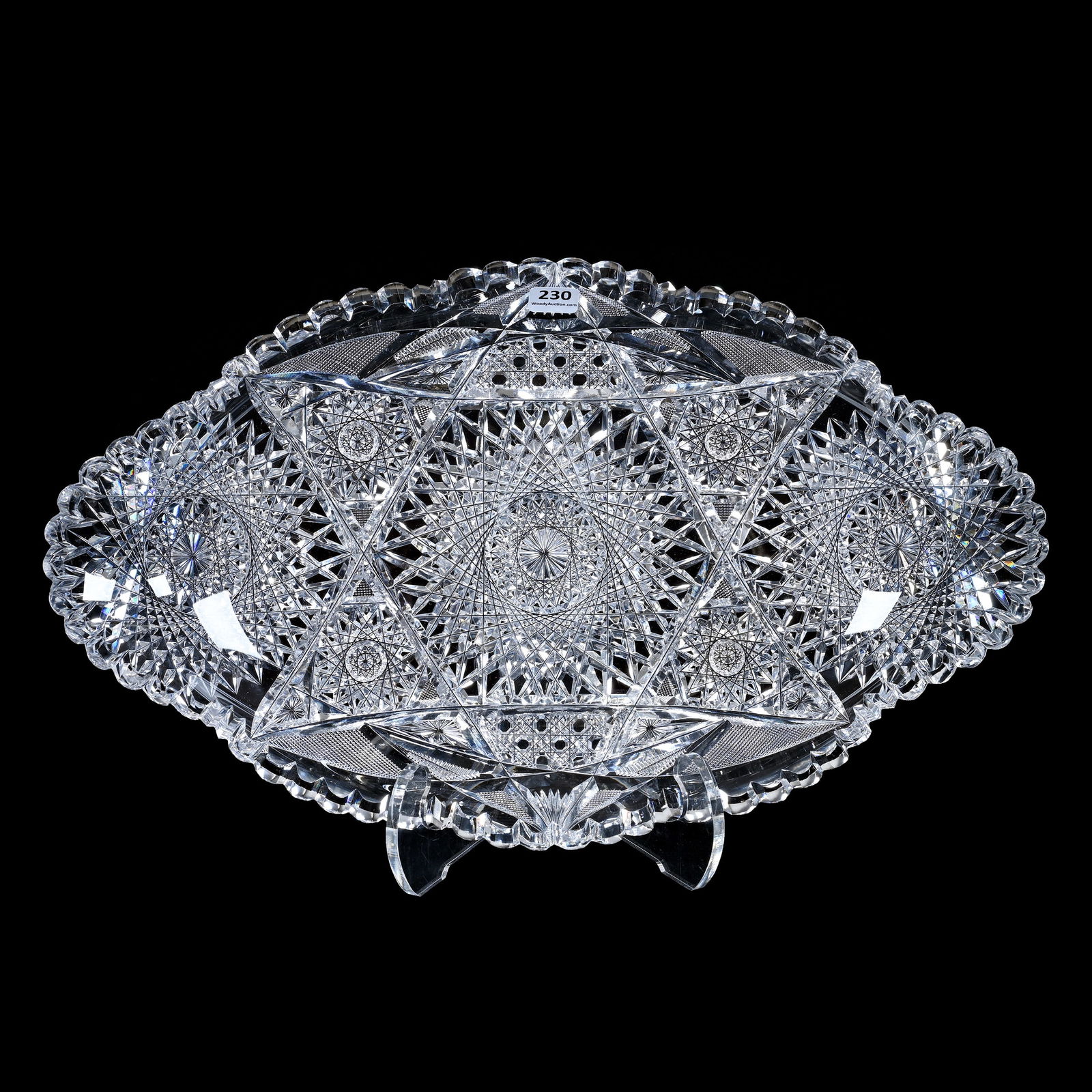 Ice Cream Tray, American Brilliant Cut Glass, Three Large Hobstars With Vesica, Cane, Crosshatch, (1 of 2)