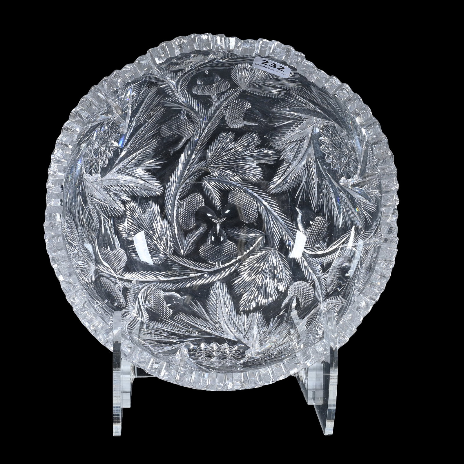 Bowl, American Brilliant Cut Glass, Acorn Pattern Designed By W. C. Anderson: Bowl, American Brilliant Cut Glass, Acorn Pattern Designed By W. C. Anderson, 3.75" x 8", Nice Example, Mike & Sandra Hackney, Georgia.