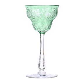 Wine Stem, BPCG, Uranium Green Cut To Clear, Engraved Floral And Scroll Design