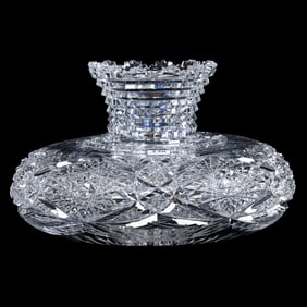 Flower Center, American Brilliant Cut Glass, Hobstar, Vesica, Button And Fan Motif