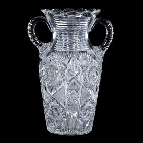 Vase, Two Handles, American Brilliant Cut Glass, Monarch Pattern By J. Hoare