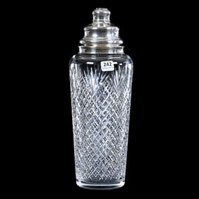 Martini Shaker, American Brilliant Cut Glass, Signed Hawkes, Strawberry Diamond And Fan Motif